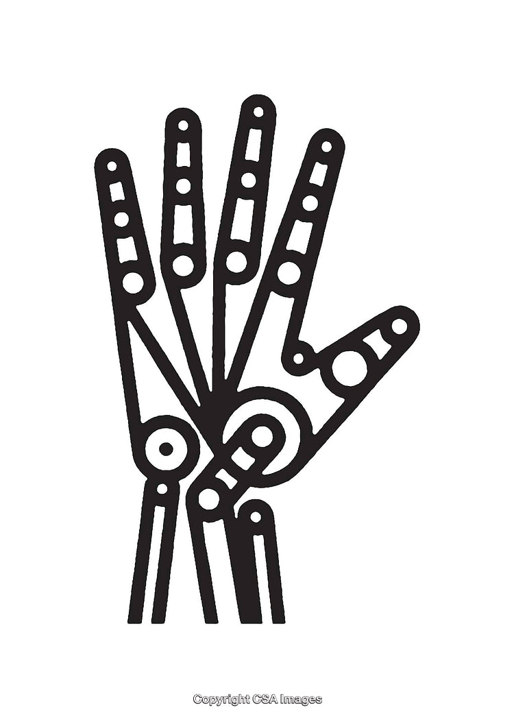 Black And White Line Art of a Robotic Hand Design With Fingers Extended