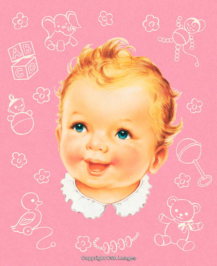 Charming Baby Portrait With Playful Illustrations on Pink Background