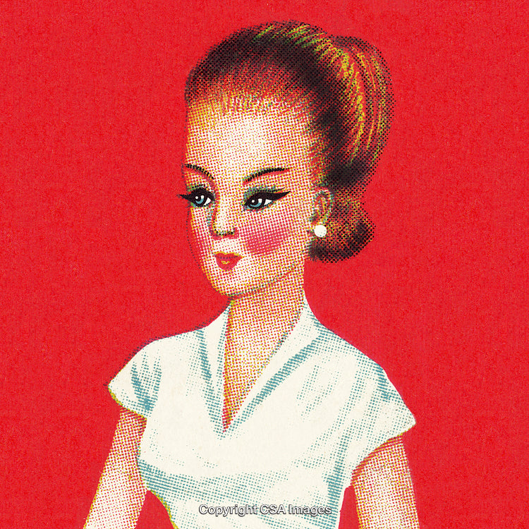 Retro Illustration of a Stylish Woman Portrait with a Red Background