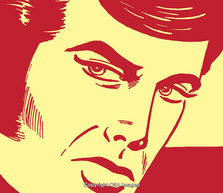 Graphic Pop Art Style Illustration of a Man's Contemplative Expression