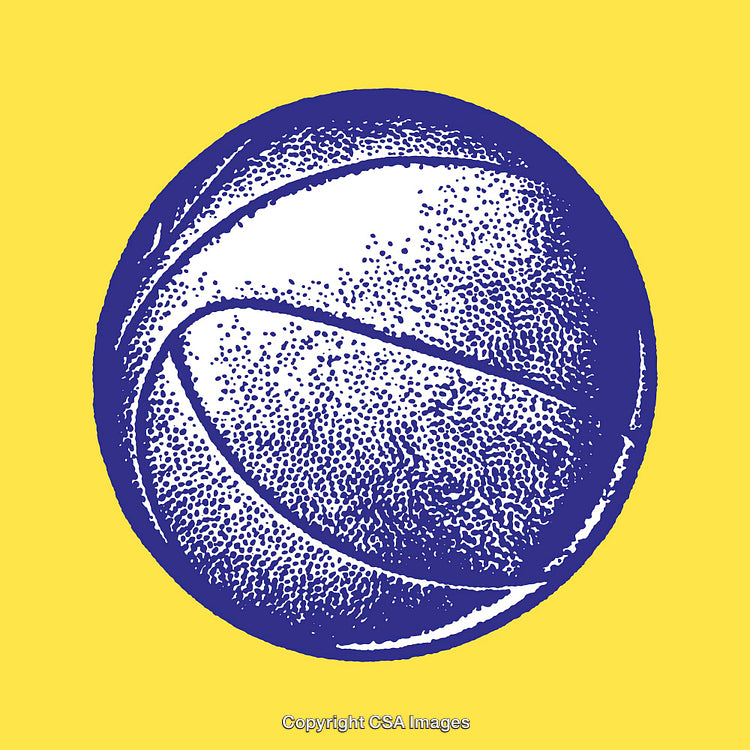 Blue Basketball Line Art on Bright Yellow Background