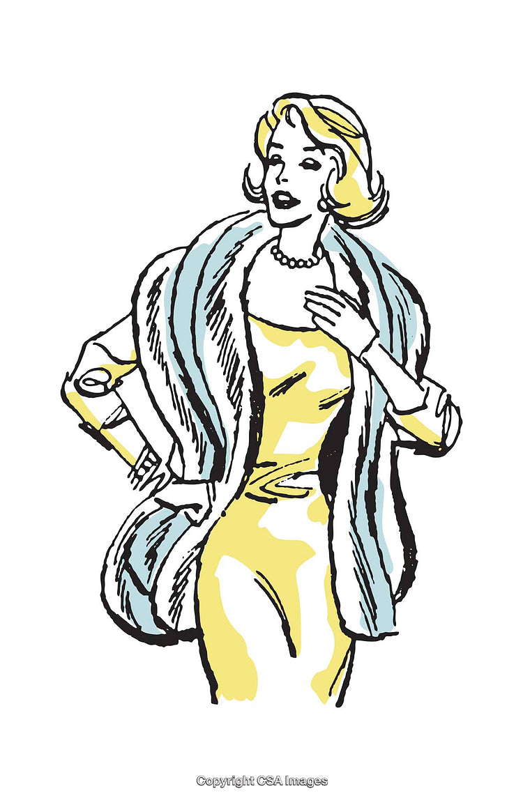 Elegant Vintage Illustration of Stylish Woman in Fashionable Attire
