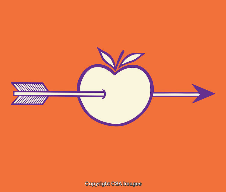 Colorful Line Art Illustration of an Apple Pierced by an Arrow