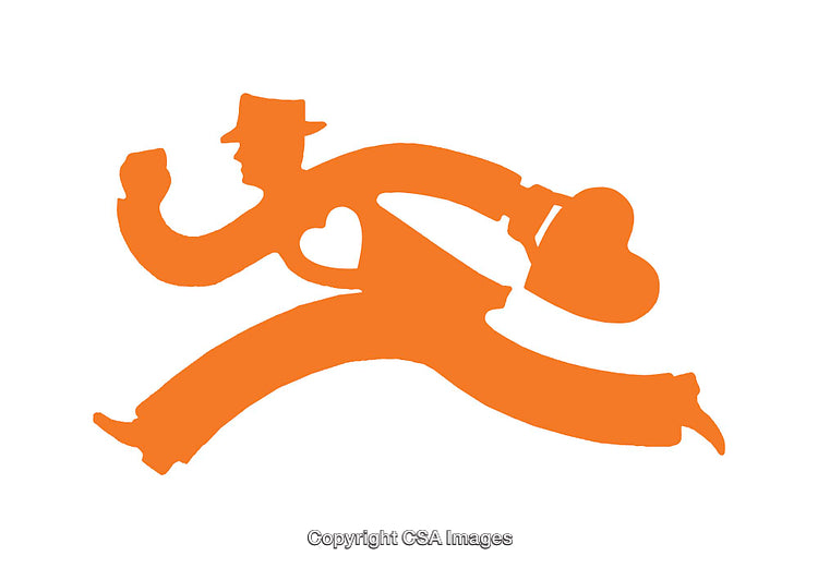 Silhouette of Running Figure Carrying Heart Shaped Object in Vibrant Orange