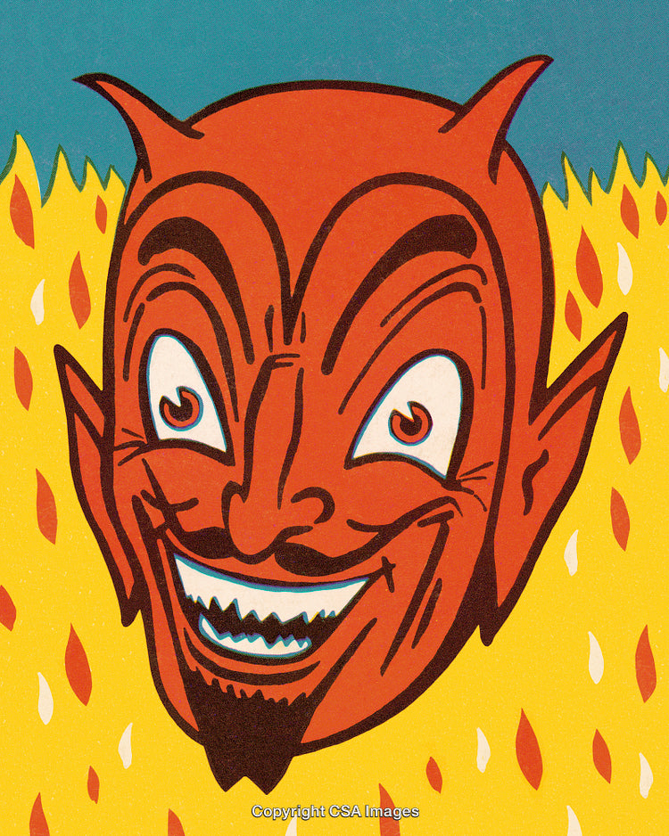 Retro Illustration of a Devil with a Fiery Background