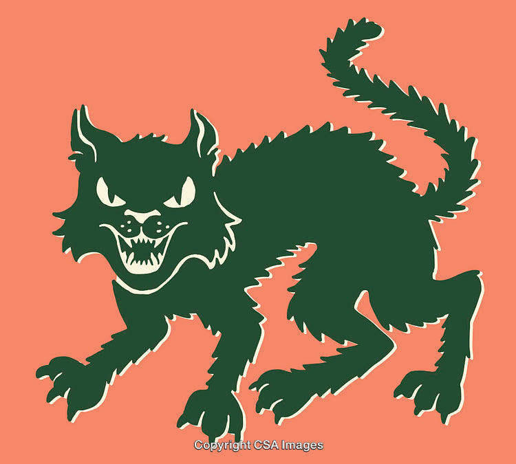 Spooky Halloween Illustration of a Hissing Cat With Arched Back