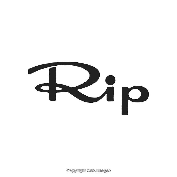 Stylized "RIP" Text Design in Bold Black Handwritten Typography