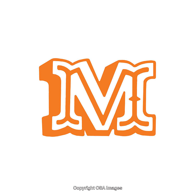 Bold Orange Decorative Letter M on White Background