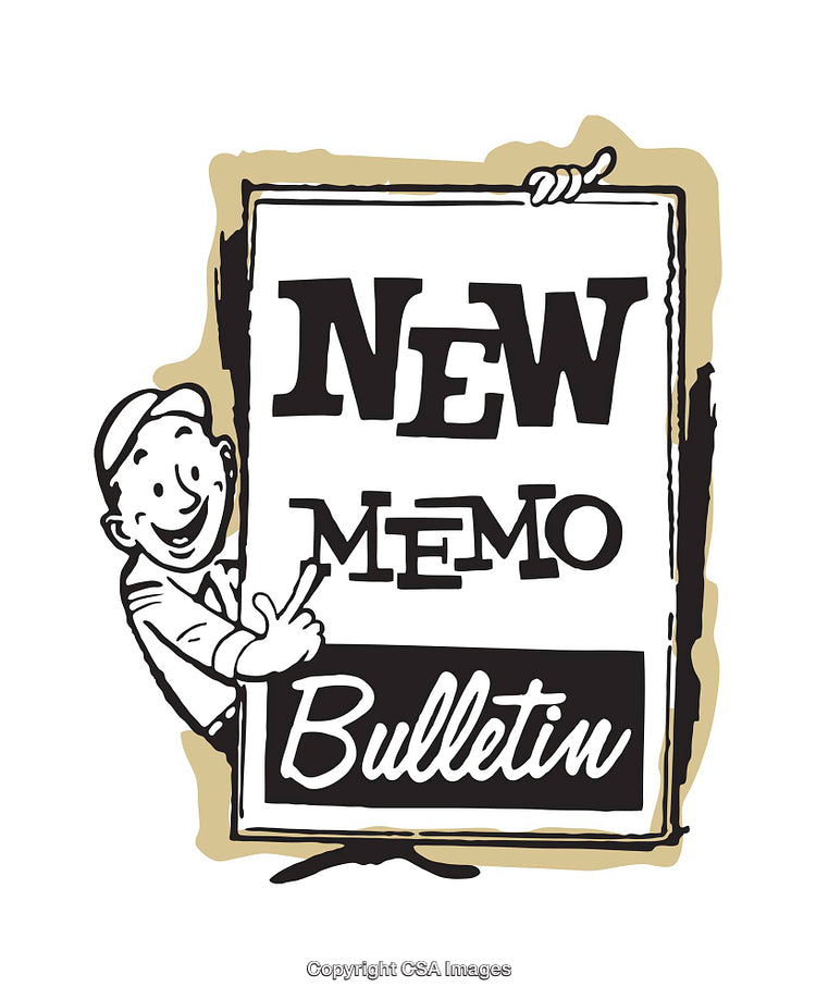 Vintage Illustration Featuring Cartoon Character Presenting New Bulletin Announcement