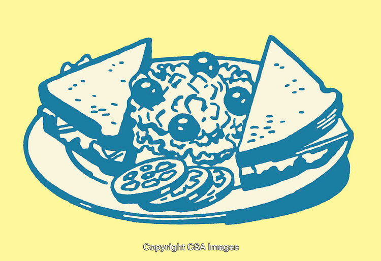 Colorful Line Art Illustration of a Sandwich Meal on a Plate