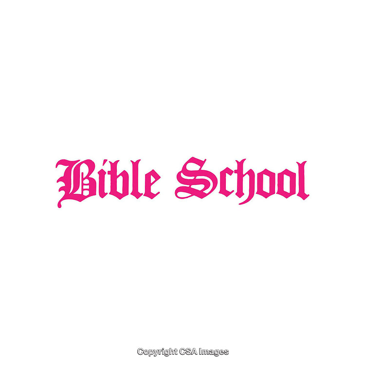 Elegant Pink Bible School Text in Gothic Typeface on White Background