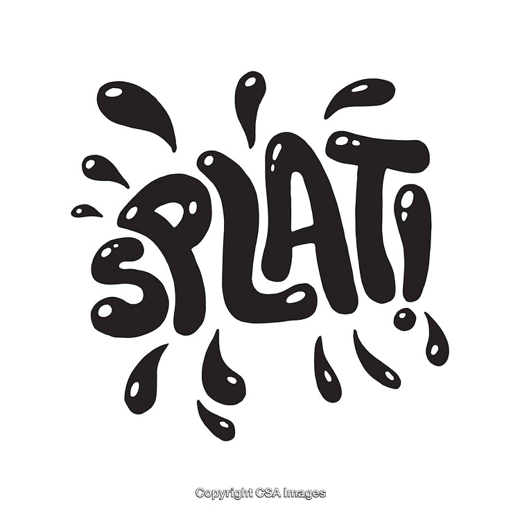 Black and White Line Art Illustration of Text Sound Effect Splat