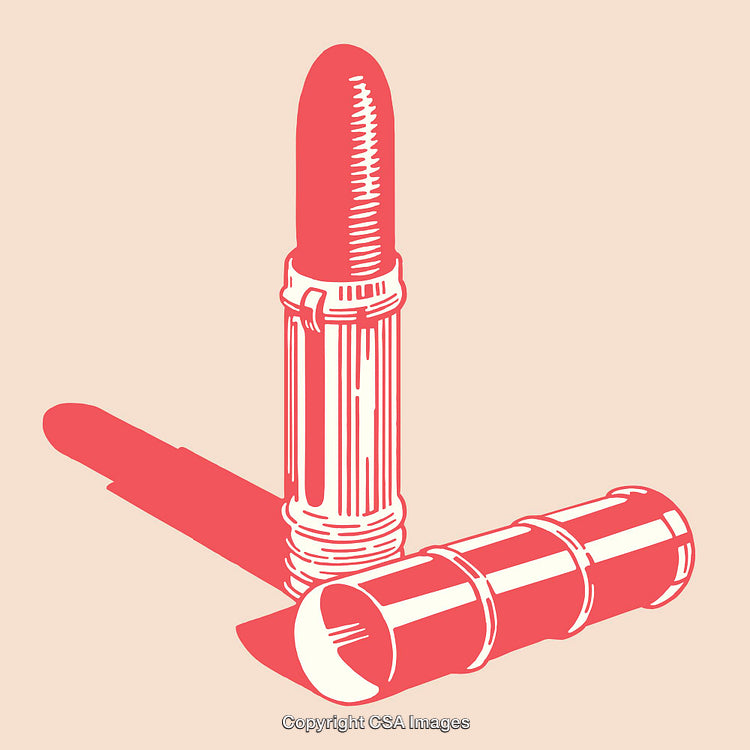 Stylized Line Art Illustration of a Red Lipstick and Tube
