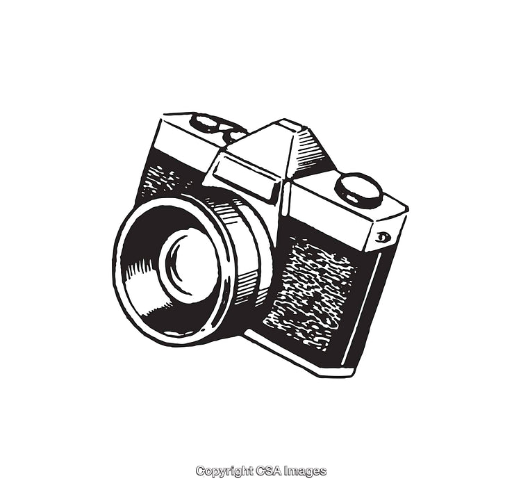 Vintage Camera Sketch in Black and White Line Art Style
