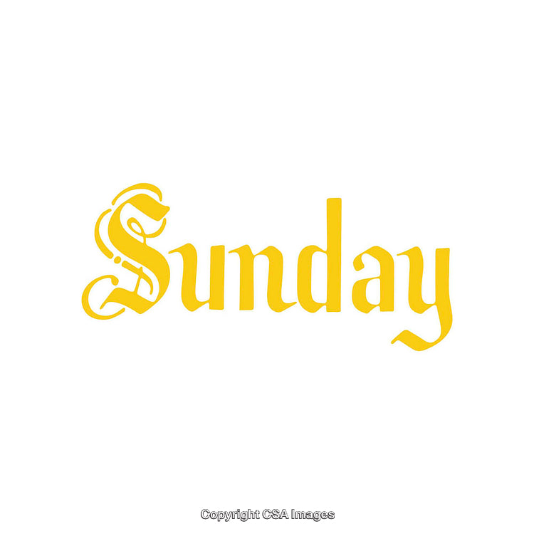 Stylish Yellow Vintage Script 'Sunday' Text Illustration on White Background