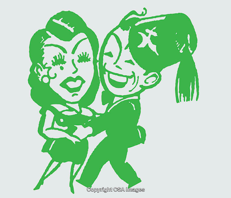 Cheerful Cartoon Couple Dancing in Colorful Line Art Illustration