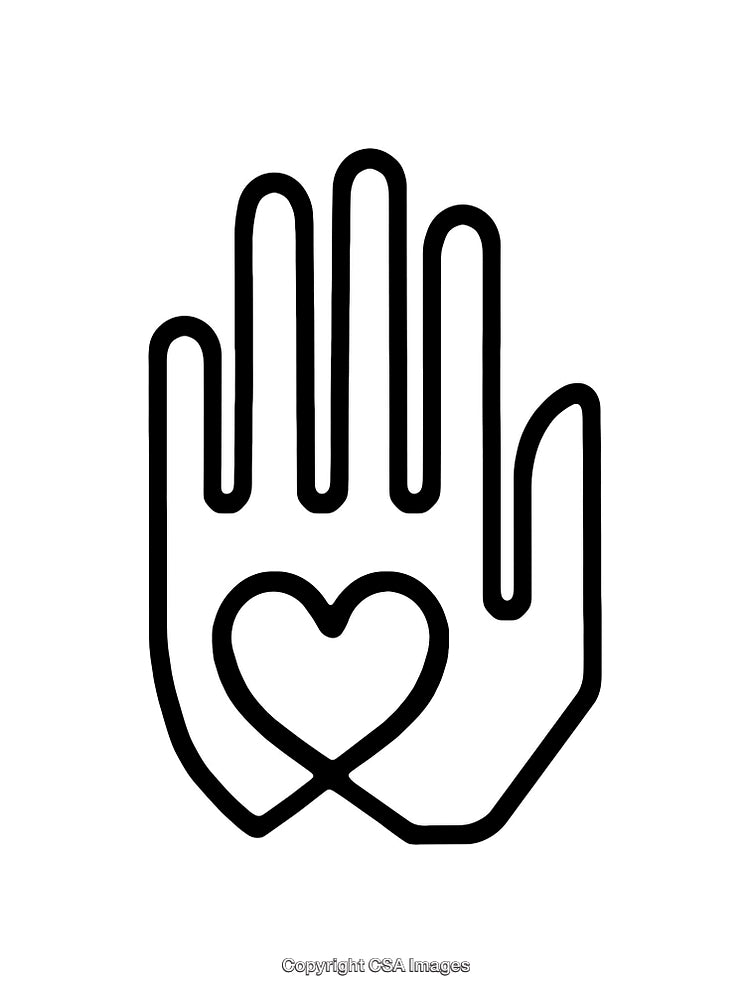 Outlined Hand Icon with Heart Symbol in Minimalist Black and White Design