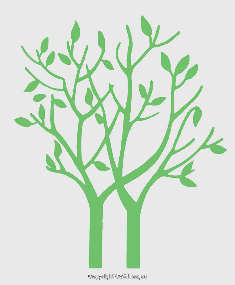 Minimalist Green Tree Illustration with Abstract Branches and Leaves