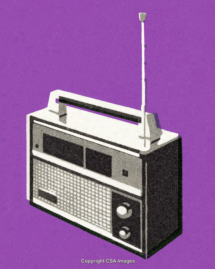 Retro Radio with Purple Background and Vintage Design Features