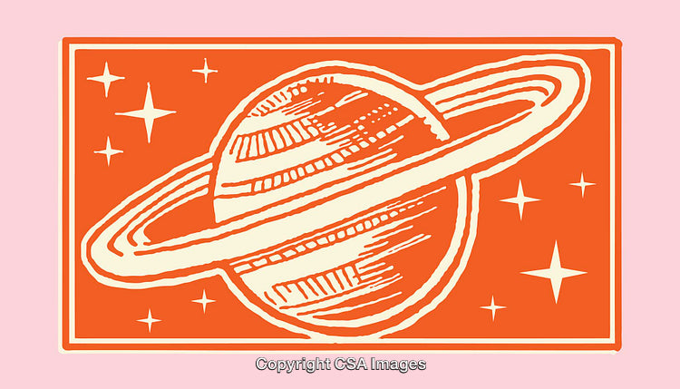 Vintage Illustration of Saturn and Stars in Retro Color Scheme