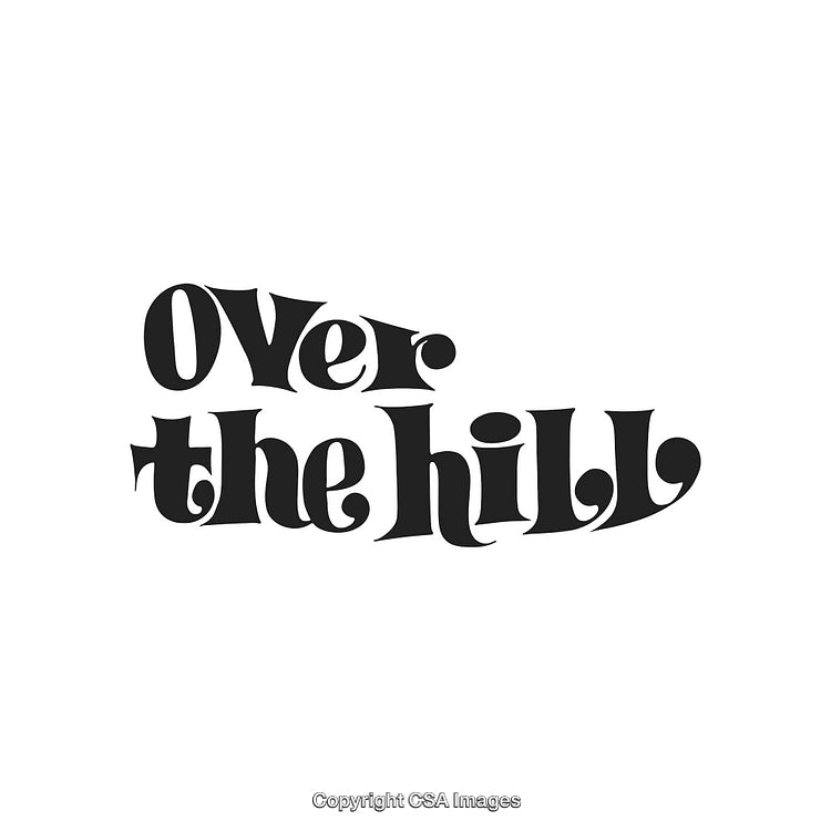 Stylized Retro Typography Reading 'Over the Hill' on White Background