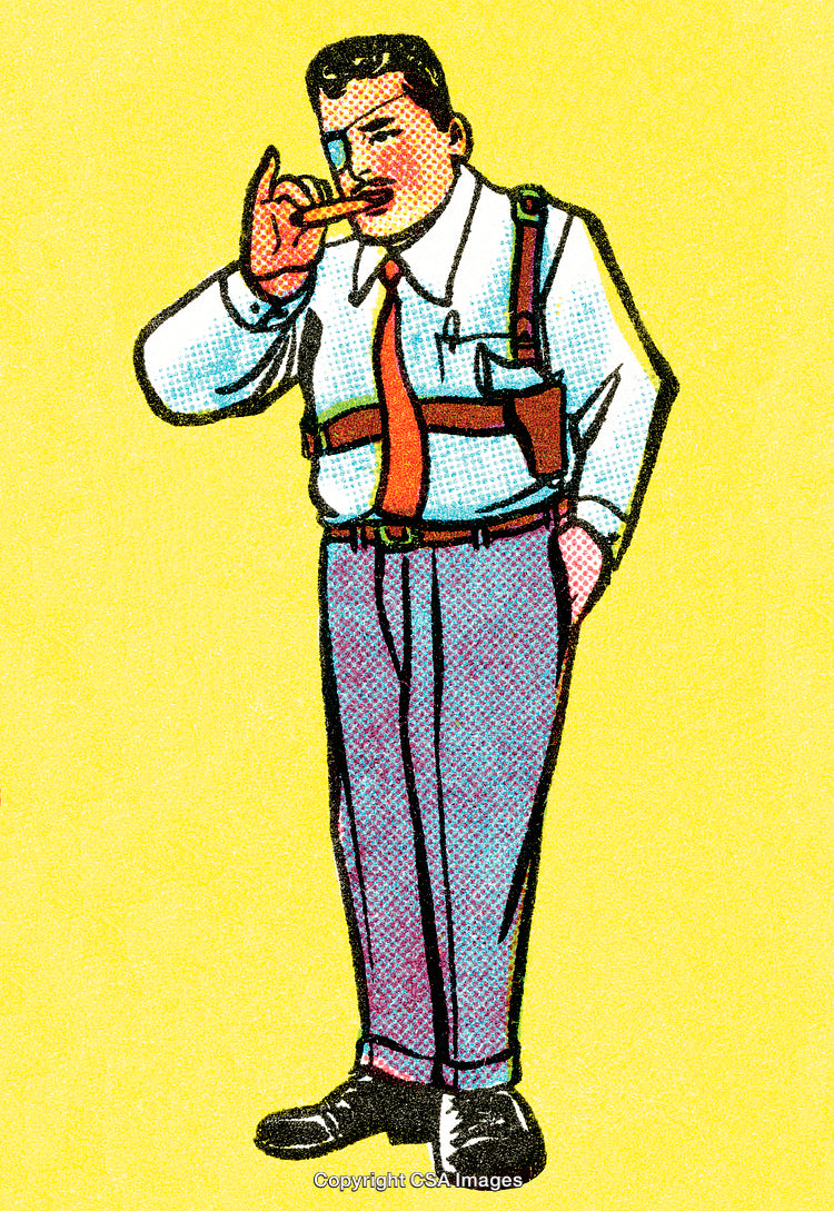 Retro Styled Illustration of Man Smoking Cigarette on Vibrant Yellow Background