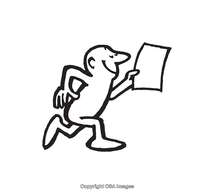 Cartoon Figure Running While Holding a Document Illustration
