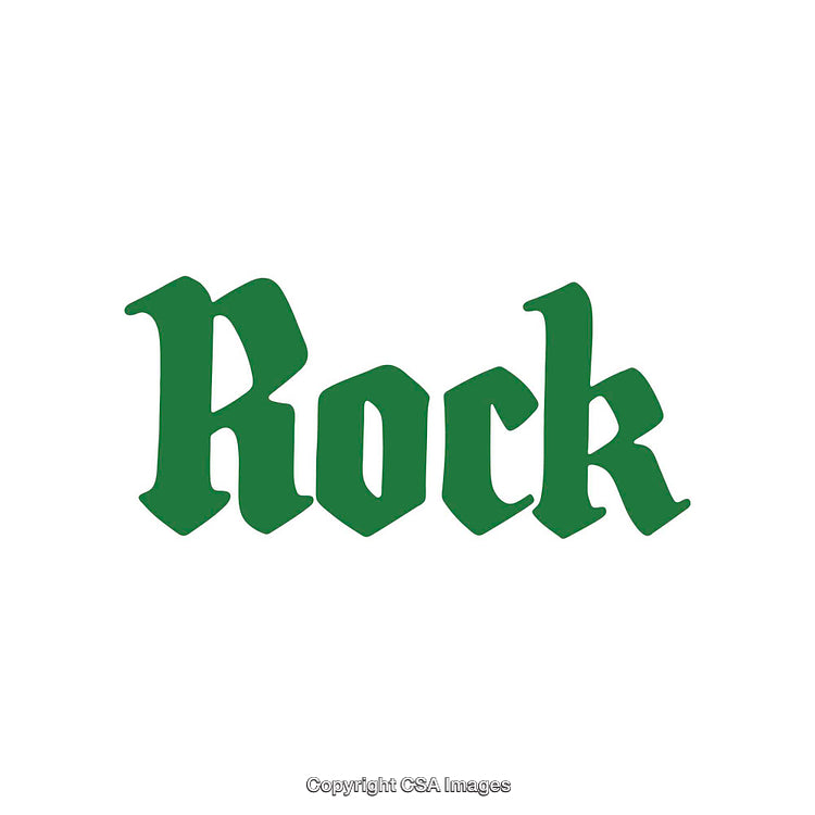 Green Gothic Style Typography with Word 'Rock' on White Background