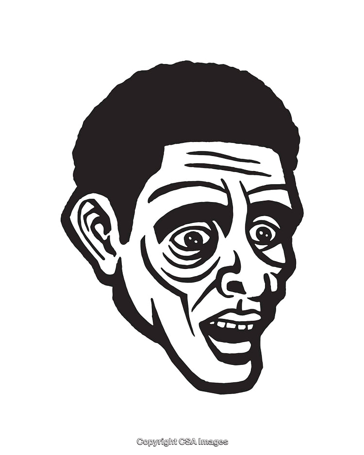 Black and White Line Art Illustration Depicting an Expressive Facial Expression