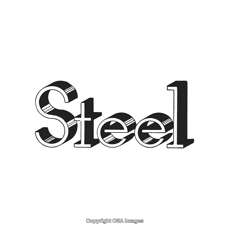 Steel Typography with Bold Retro Styled Letters on White Background