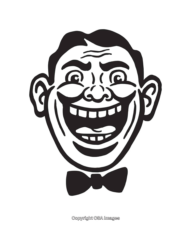 Black and White Line Art of Smiling Face with Expression Details