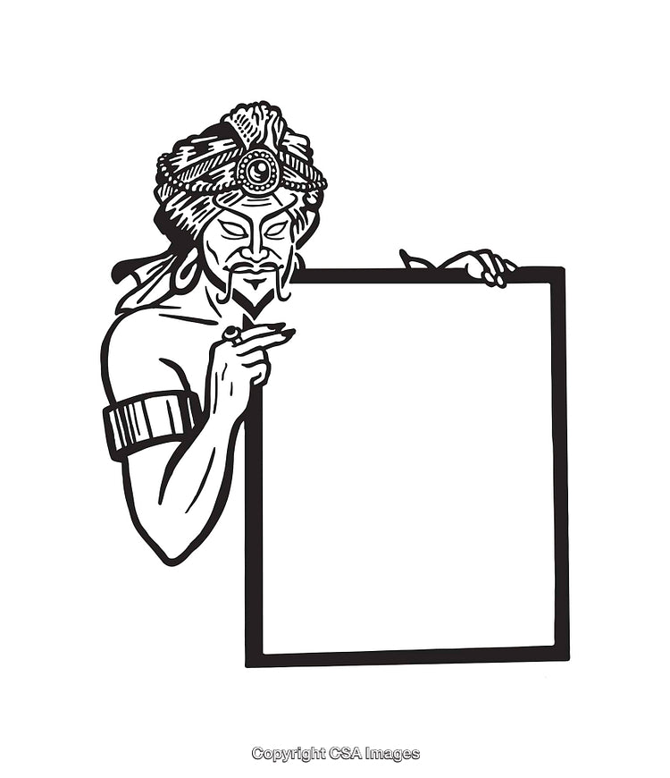 Illustration of Mystical Fortune Teller with Blank Sign in Line Art Style