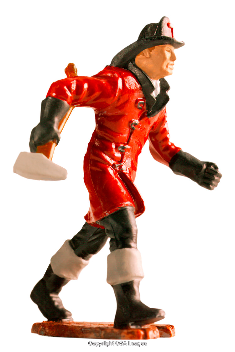 Detailed Plastic Firefighter Figurine in Red Uniform With Axe