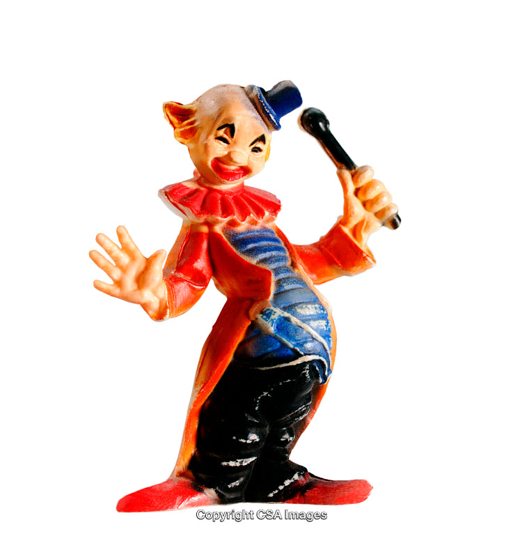 Colorful Plastic Clown Toy Figurine Holding a Microphone in Hand
