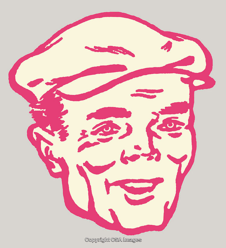 Retro Styled Line Art Illustration of a Smiling Person Wearing a Cap