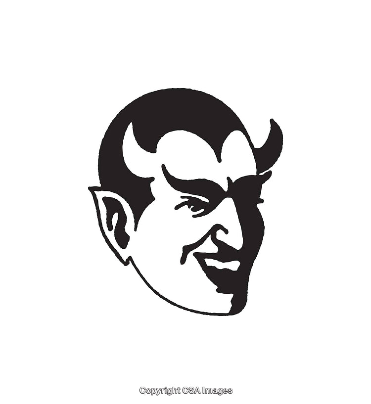 Vintage Black And White Devilish Character Illustration With Horns