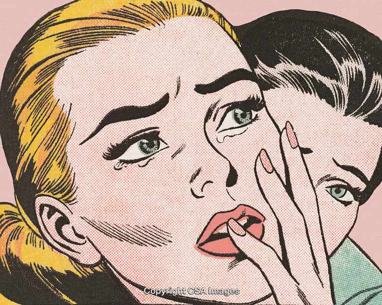 Comic Style Artwork Depicting Emotional Characters with Retro Aesthetic