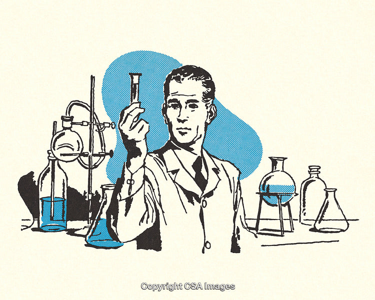 Vintage Illustration of a Scientist With Lab Equipment and Glassware