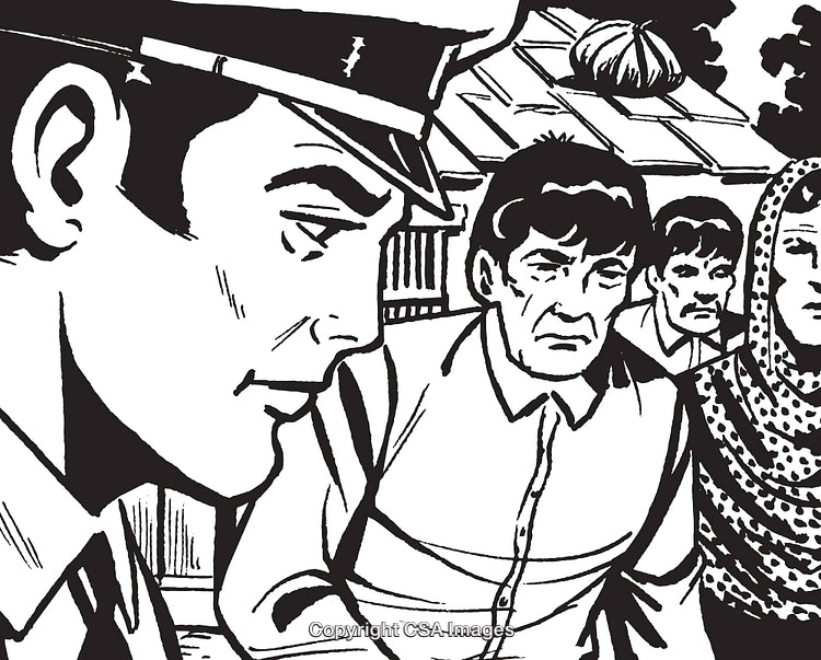 Illustrative Scene Featuring A Policeman Interacting With Citizens in Rural Setting