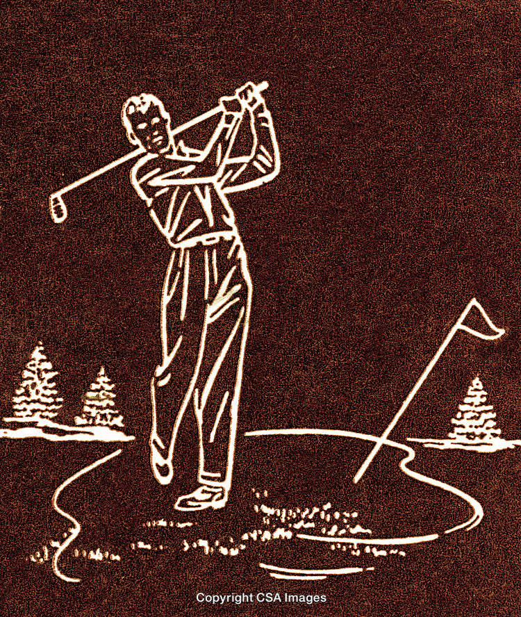 Stylized Illustration of a Golfer in Action on a Golf Course