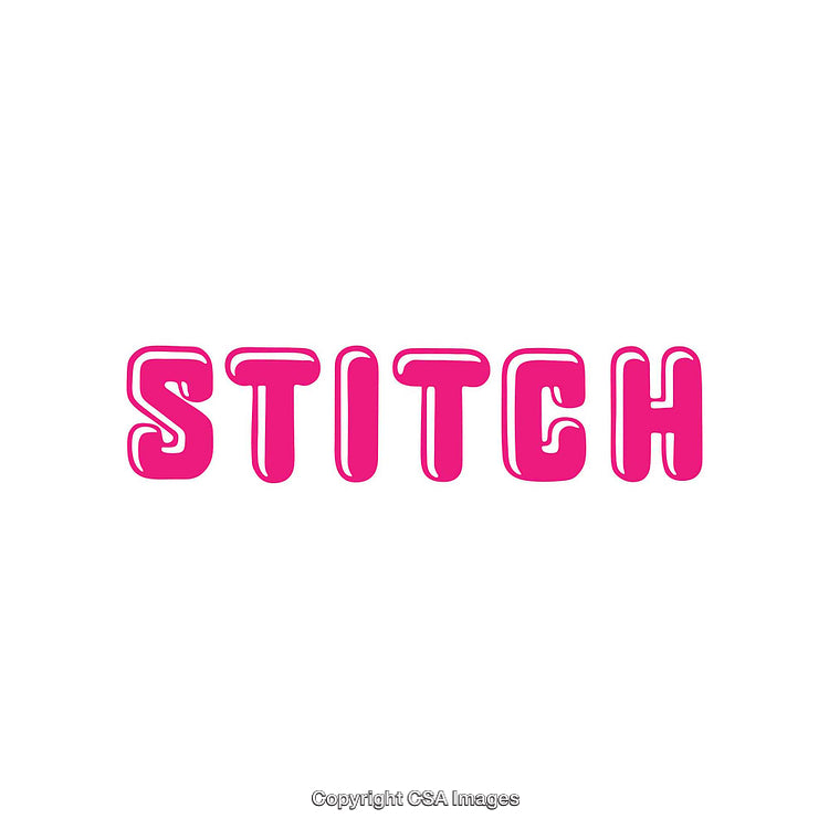 Pink Bubble Letters Spell 'Stitch' on a White Background