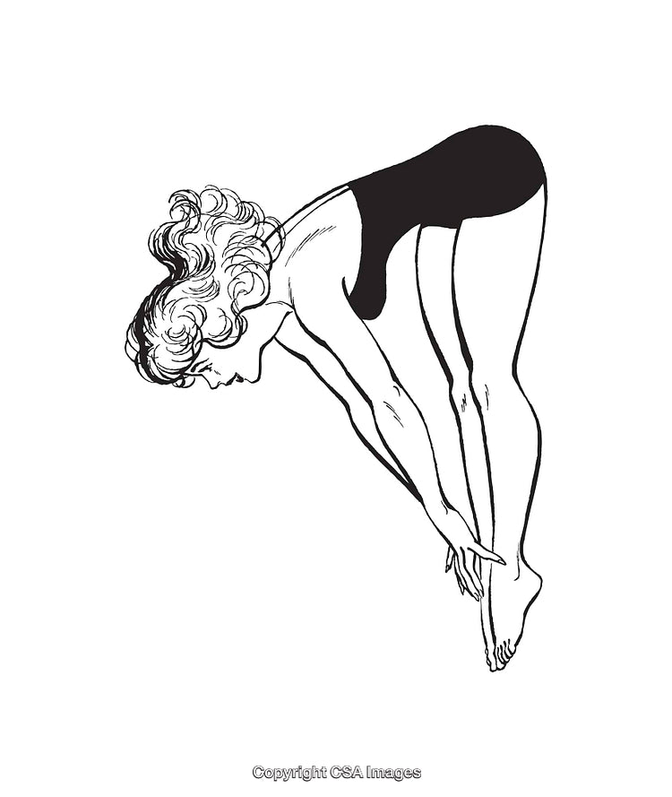 Black and White Line Illustration of a Diver in Perfect Diving Pose