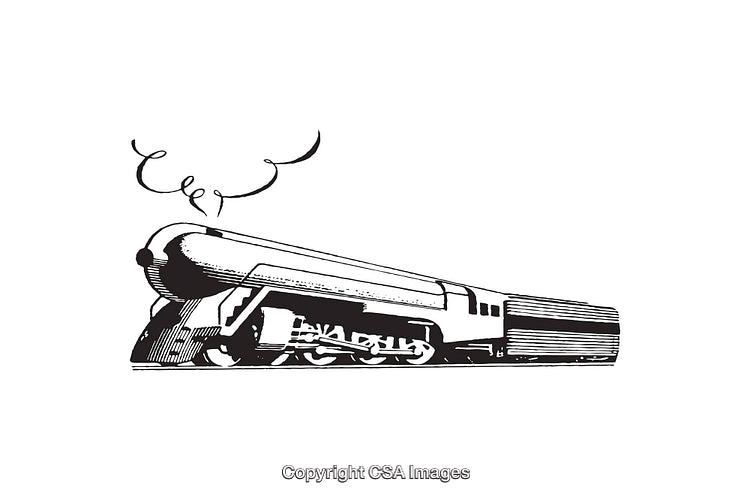 Black and White Line Art Depicting a Steam Locomotive Drawing