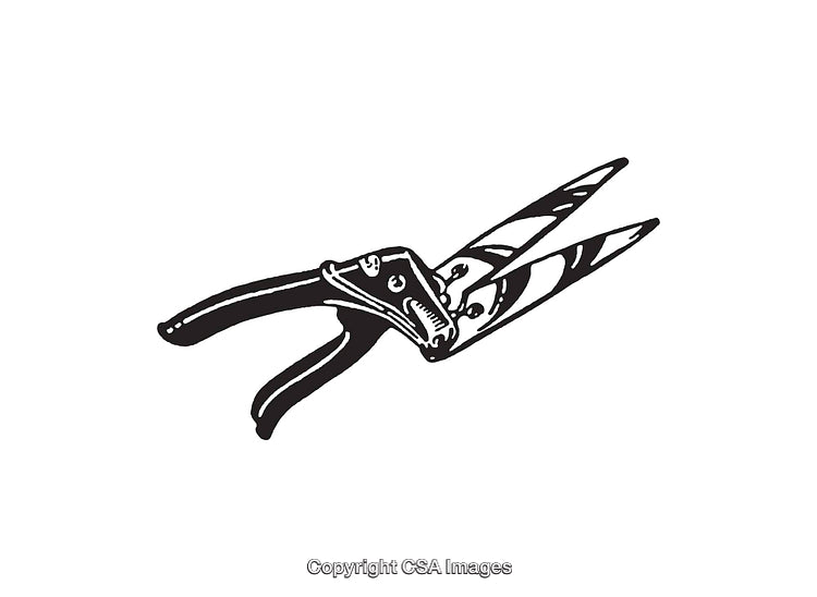 Black and White Line Art Illustration of a Pair of Garden Shears