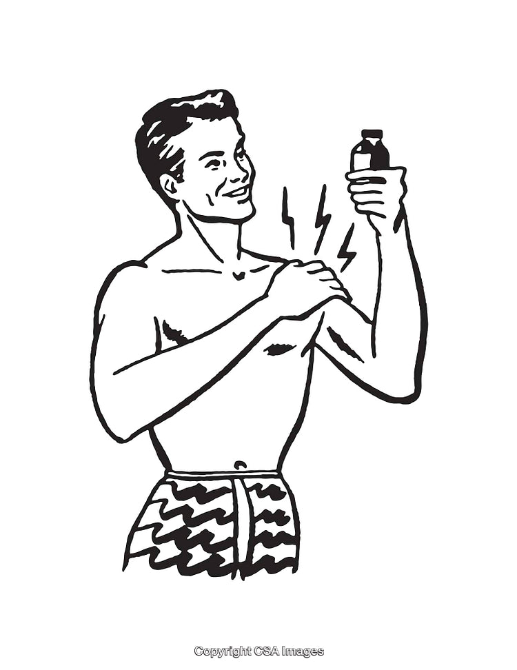 Retro Style Man Applying Lotion in Black and White Illustration