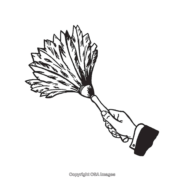 Hand Holding Feather Duster Black And White Line Art Illustration