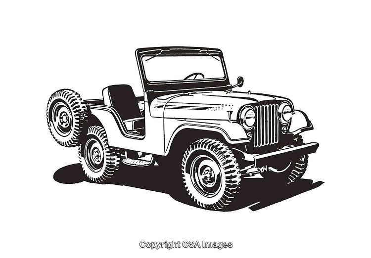 Vintage Off-Road Vehicle Line Art Illustration in Black and White