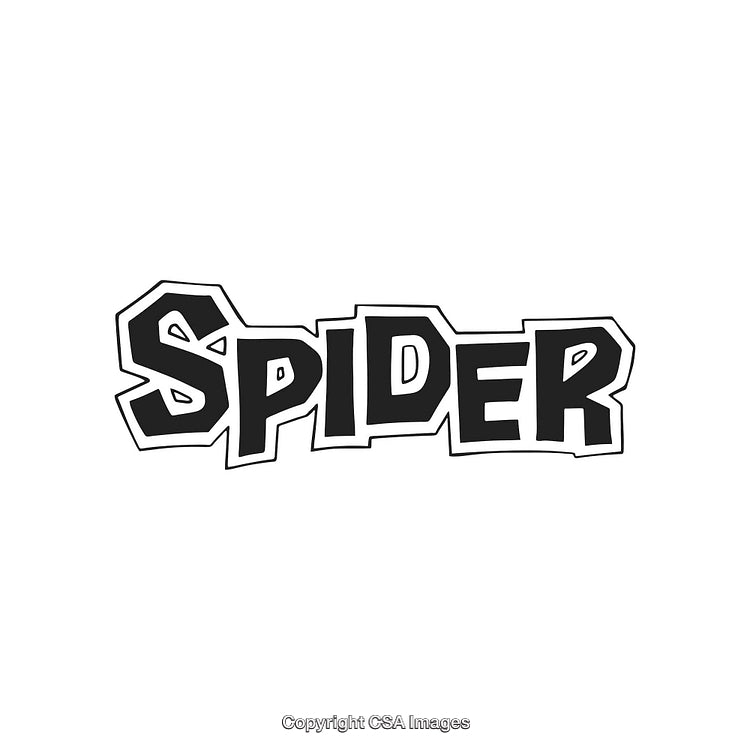 Stylized Comic Book Spider Logo in Black and White on White Background