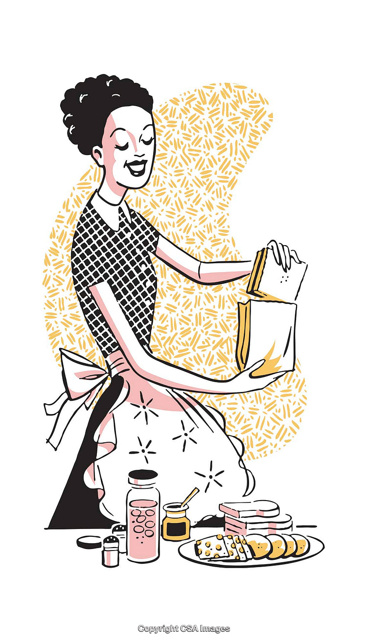 Retro-Styled Illustration of a Woman Preparing Sandwiches