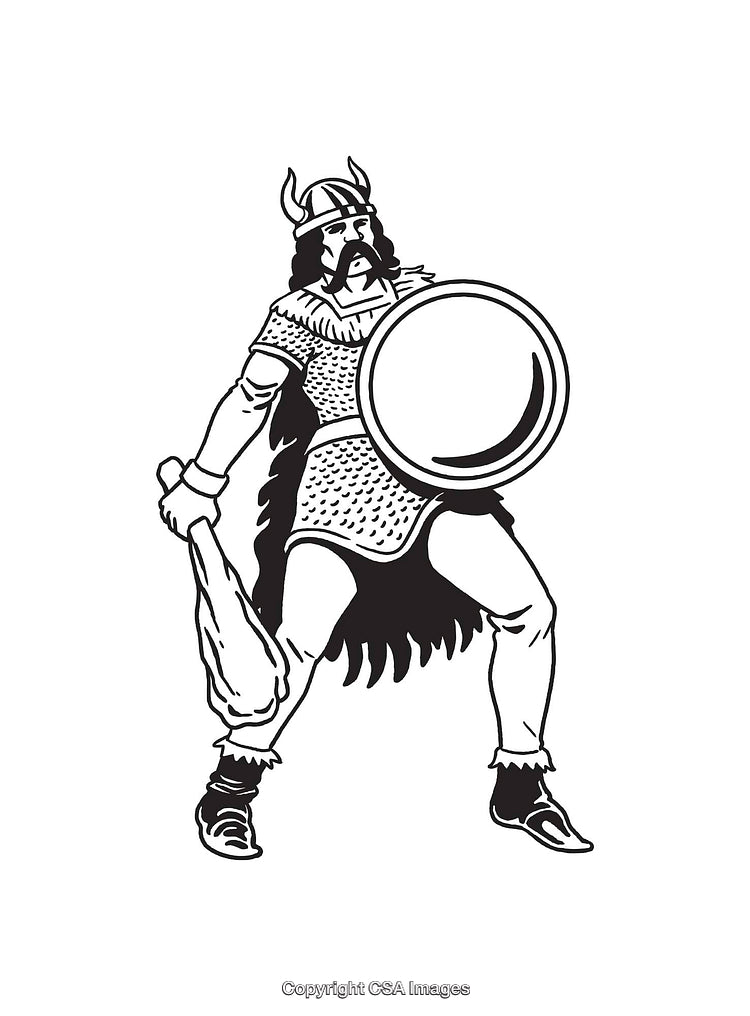 Black and White Viking Warrior Line Art with Shield and Club